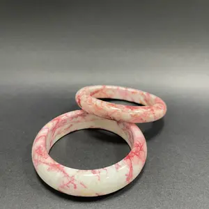 Cinnabar Crystal Raw Stone Bangle - Pink & White Natural Veins