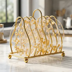 Elegant round acrylic coaster with gold foil decoration, heat-resistant and non-slip tea coaster, suitable for home decor with a stand outdoorfun