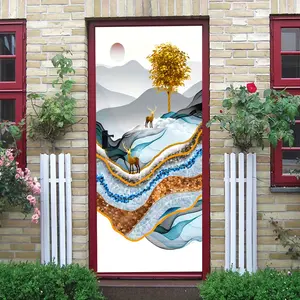 2 Modern Light Luxury Style Entrance Decorative Wall Sticker Living Room Sofa Background Wall Self Adhesive Mural Bedroom Headboard Sticker Simple Abstract Landscape Elk Creative Wall Decoration Removabl