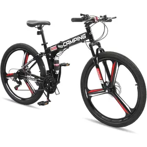 26 Inch Foldable Mountain Bike, 21 Speed Folding Mountain Bike with Double Shock Effect, Powerful Mechanical Dual Disc Brakes, Unique Design and Ergonomic Frame & Cushion