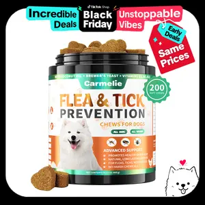 【Black Friday Deal】Carmelie Flea & Tick Prevention Chewables for Dogs - 120/200 Treats - Natural Pest Defense - Oral Supplement for All Breeds & Ages - Chicken Flavor Pet Products Vitamin