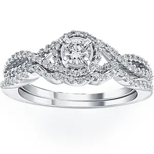 3/4CT Diamond Halo Infinity Engagement Wedding Ring Set 14k White Gold Lab Grown