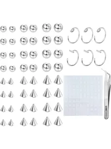 Fake Eyebrow Ring, Fake Lip Labret Studs Replacement Balls, Spike with 100pcs Sticker, Non-Piercing Nose Rings, Hoop Body Jewelry, Silver Color