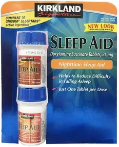 Kirkland Signature Sleep Aid Doxylamine Succinate 25 Mg 2 Pack 192 Tablets Nighttime Aid Helps Reduce Difficulty Falling Asleep Safe Effective