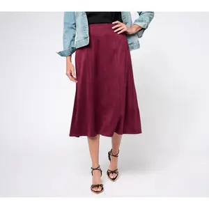 Susan Graver Petite Knit Faux Suede Paneled Midi Skirt