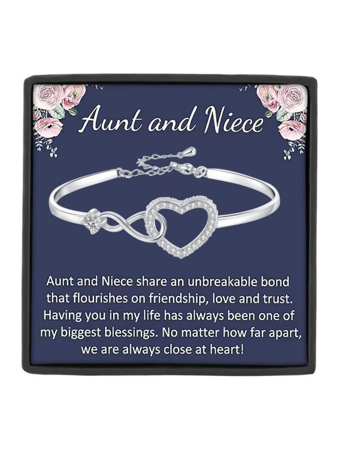 Aunt and Niece Bracelet Infinity Heart CZ Bangle Bracelet Birthday Gift,Christmas Gift Unbreakable Love Gift