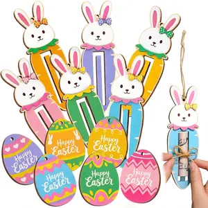 12 count Easter Bunny Carrot  Holders for   Easter Basket Stuffers  Wooden Card  Holder Tag Gifts for Basket Decor with String for Egg Hunt Spring Holiday Supplies