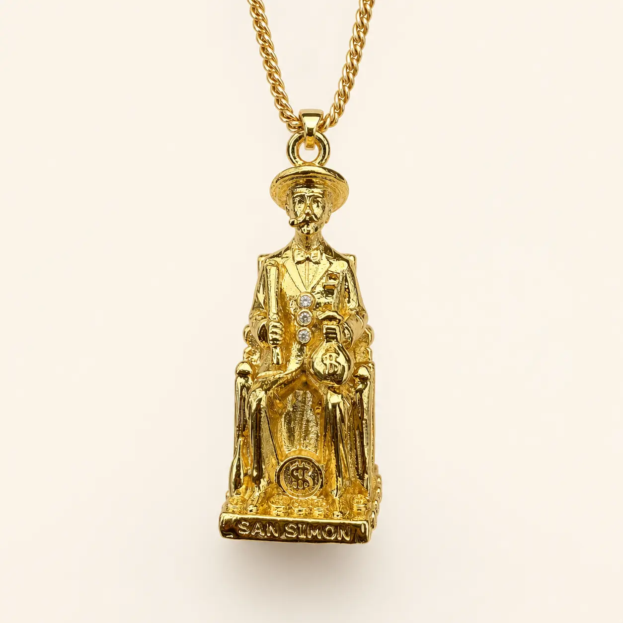 Pyrexta Jewelry 14K Real Gold-Plated San Simon 3D Design Pendant Necklace 22 Inches Chain for Men Women Elegant Religious Gift