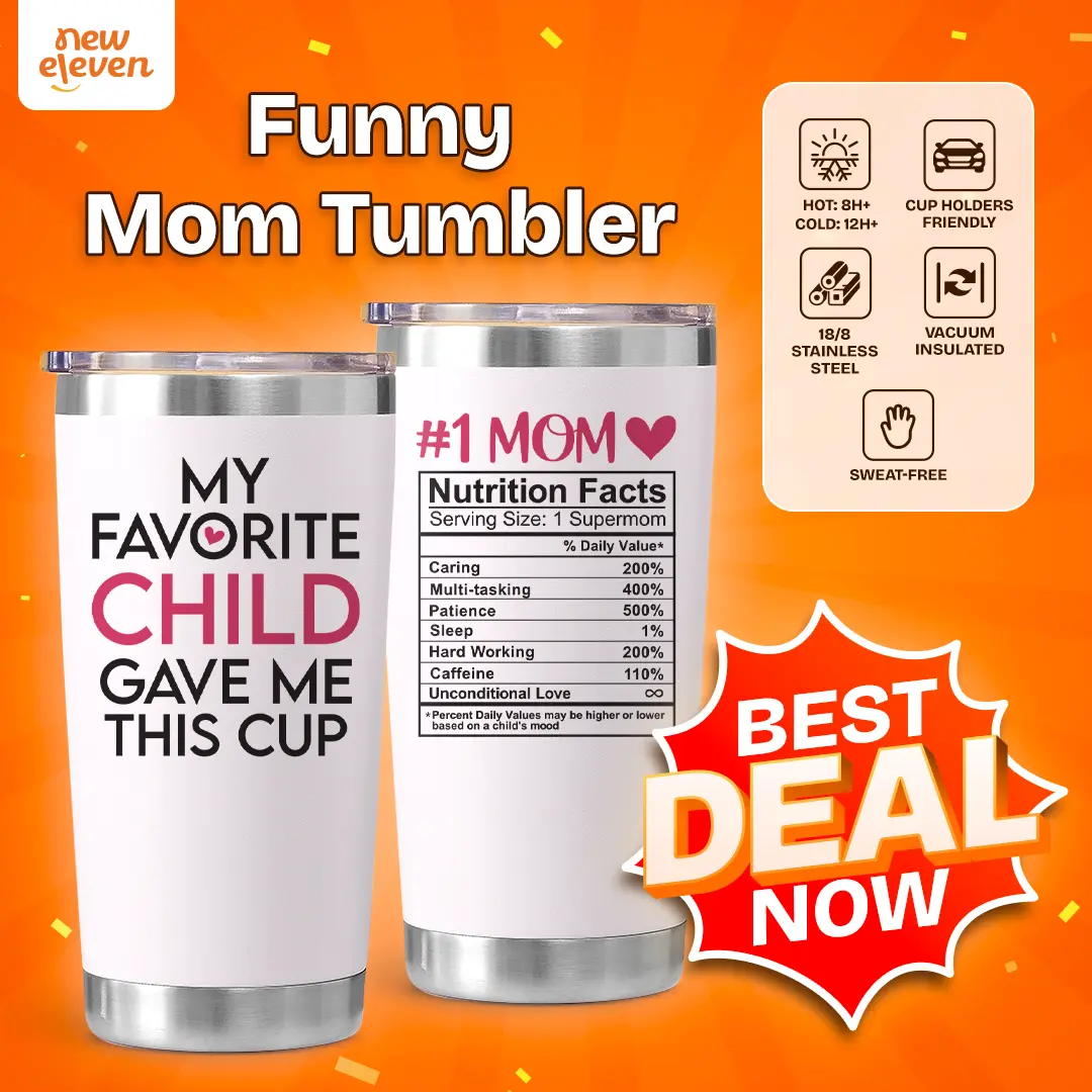 NewEleven Funny Mom Tumbler, 20 oz Vacuum Insulated Stainless Steel Travel Cup, Christmas Gift for Mom or Wife from Daughter, Son, or Kids