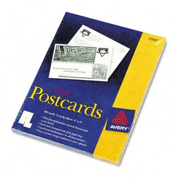 Avery 5389 Laser- and Inkjet-Compatible Index or Postcards 4 x 6 Two/Sheet 100 Cards/Box