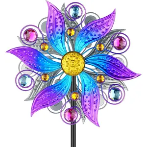 Metal Wind Spinner Outdoor, Purple  Wind Sculpture Spinners with Metal Stake, Yard Art Decor for Patio, Lawn & Garden, Creative Gifts 57.5 * 13.3 Inch