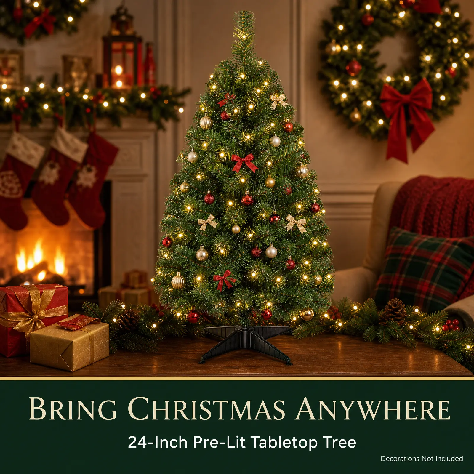 24-Inch Pre-Lit Tabletop Christmas Tree with 35 LED Lights & 11 Modes, 80 Dense Branch Tips, Realistic PVC Mini Holiday Tree for Desk Office Entryway Small Space Decor homedecor
