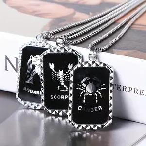 1pc Unique Zodiac Pendant Necklace - Laser-Engraved Double-Sided Stainless Steel Chain with 12 Signs, Trendy Hip Hop Design, Perfect for Holiday Party, Father's Day Gift, Men's Accessories, and Birthday Present  Cancer Scorpion  Jewellery Aquarium
