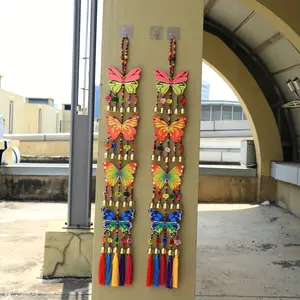20 Bells Four-Layer Double-Sided Butterfly Painted Wood Wind Chimes Living Room Study Decoration Garden Terrace Porch Christmas Gift Outdoor Decoration