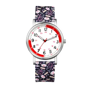 OIDEA Women's Analog Wristwatch for Doctors, Big Face Easy-Read White Dial, Medical Pulse Calc, Waterproof, Soft Print Silicone Strap summerwins,summerwins