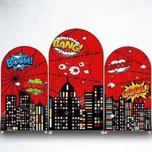 15-day 2D Flat Delivery Web City Arch Backdrop Cover for Comic Theme Birthday Party