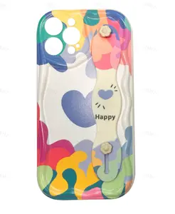 White Line Flower Design on a White Cream Shell, Wrist Support Phone Case, Minimalist Style, Compatible with 16 15 14 13 12 11