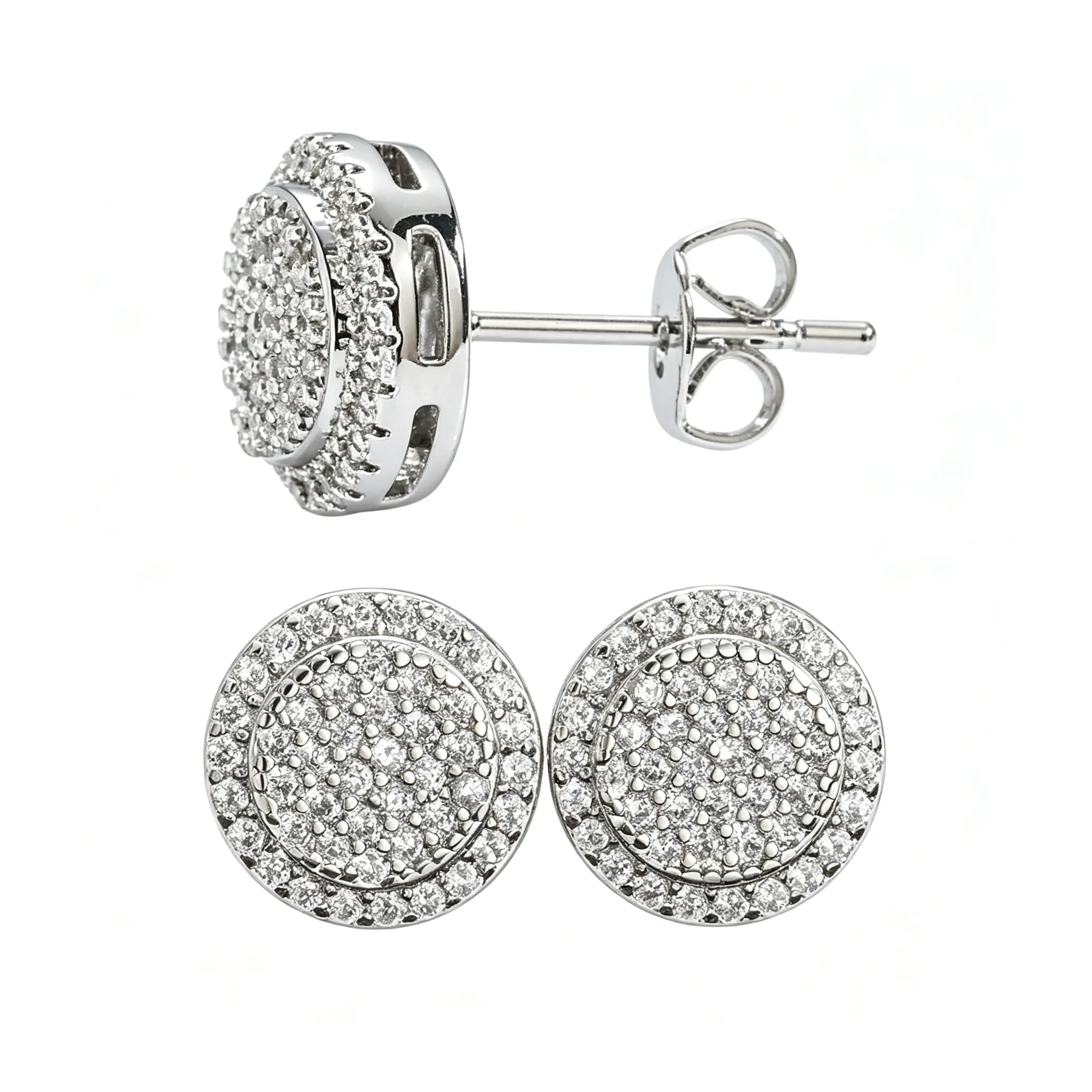 【2026 Trend Alert】 Unisex S925 Silver 8mm Full Pavé Round Ear Studs - Inlaid 6A High Shine Micro-Pave Zircon Stones Luxury Hypoallergenic High Quality Silver Artificial Gemstone Earrings, Men & Women Daily Wear Hip Hop Jewelry, Perfect Gift Choice