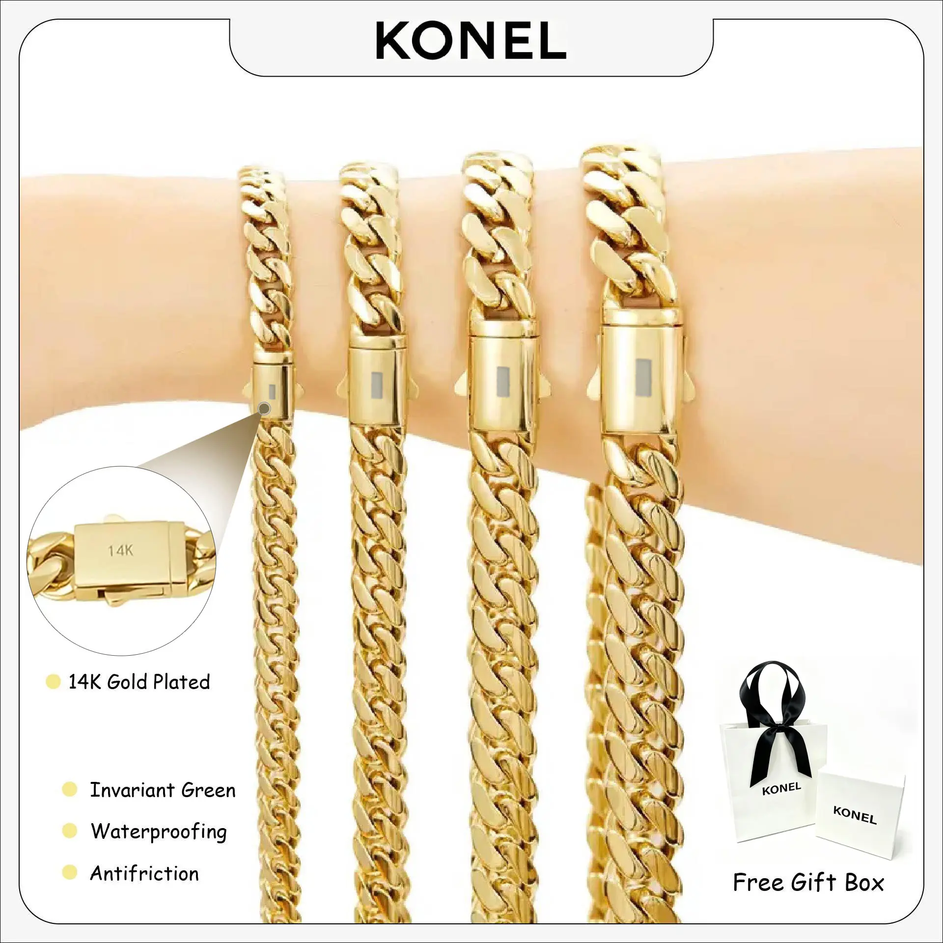 KONEL 14K Real Gold-Plated Cuban necklace or bracelet | The latest electroplating gold-plating process for rust prevention| Miami hip-hop style fashion items| Couples' style|. Essential Fashion Items for the Back-to-School Season