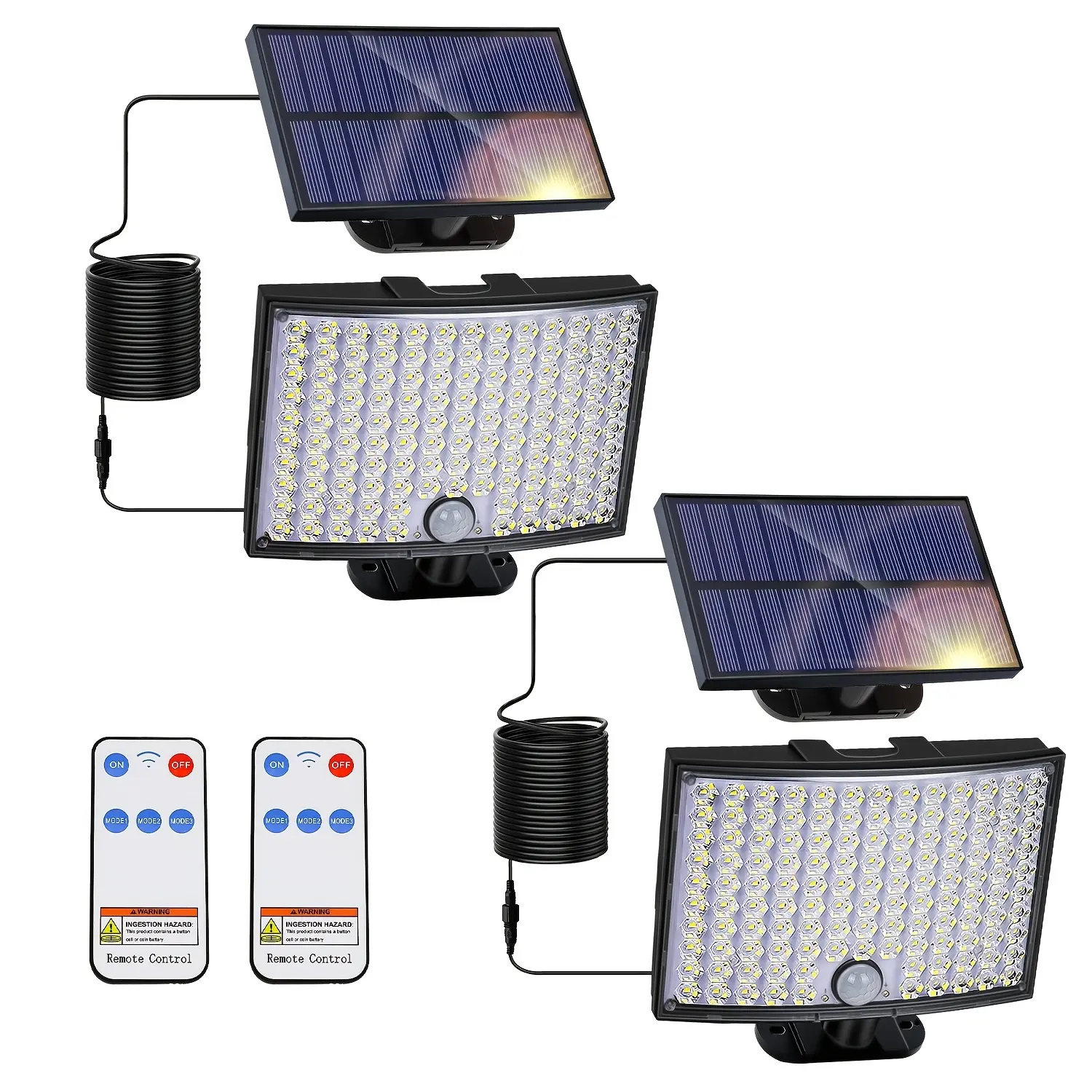 Solar Outdoor Lights 2800LM, 124 LED Flood Lights with 16.4 ft Cable, Remote Control Solar Motion Sensor Outdoor Lights, 3 Modes Solar Powered Security Lights for Outside Patio Yard Garage Garden