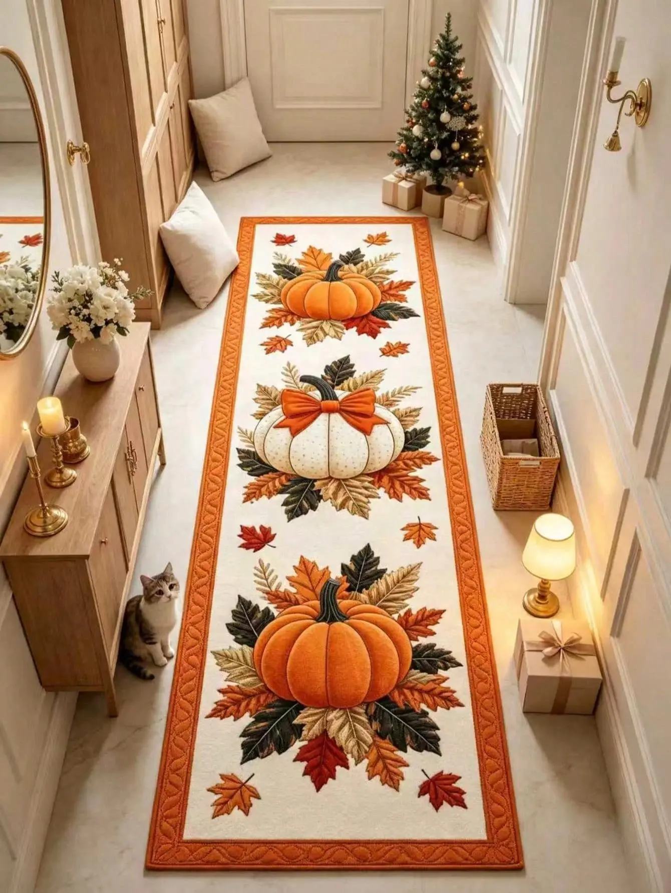 LALUZ Black Pumpkin Runner Rug Hallway Carpet Area Rug Washable Home Decor Halloween Gift Spooky Fall Decor