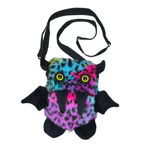 Atomic Laundry Apparel Rainbow Leopard Floof Monster Friend Backpack - Messenger Bag with Velcro Closure, Adjustable Strap,  & Large Inside Pocket