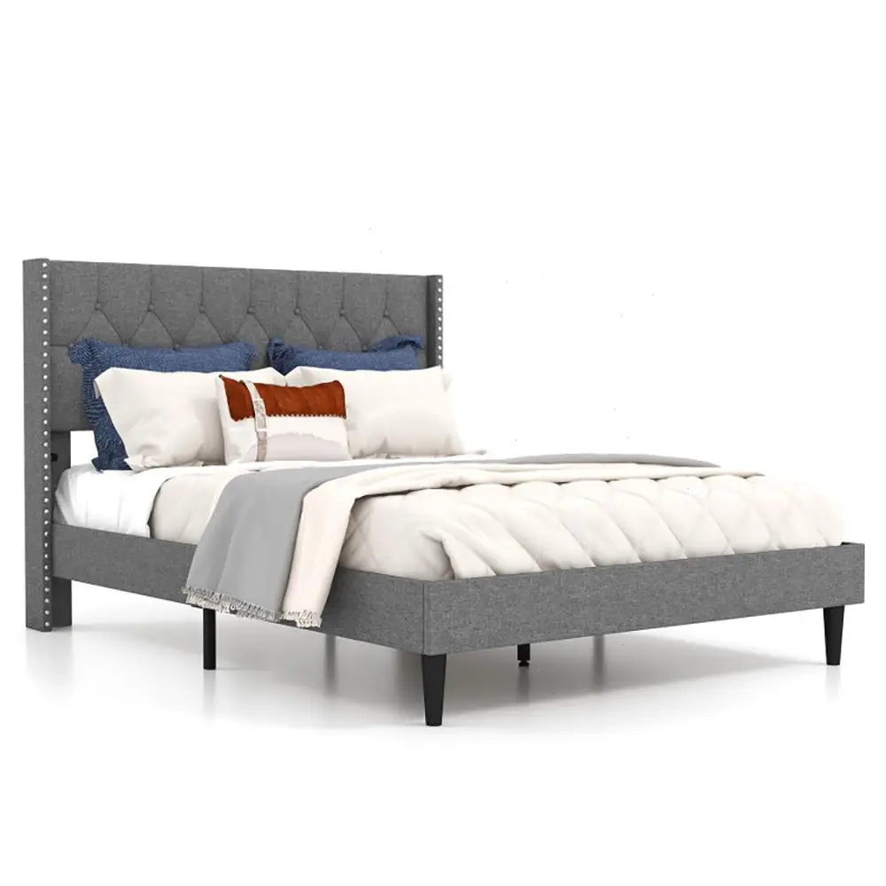 Spaco Full/Queen Bed Frame, Upholstered Platform Bed with Button Tufted Headboard, Wood Slats Support, Mattress Foundation, No Box Spring Needed, Easy Assembly