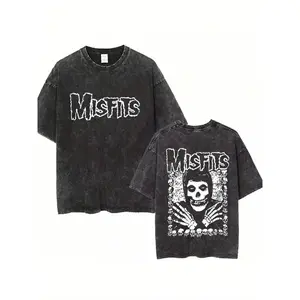 Washed Vintage Hardcore Punk Band Misfits Tshirt Horror Skeleton Graphic T-Shirt Men Women'S Fashion Casual Oversized T Shirts