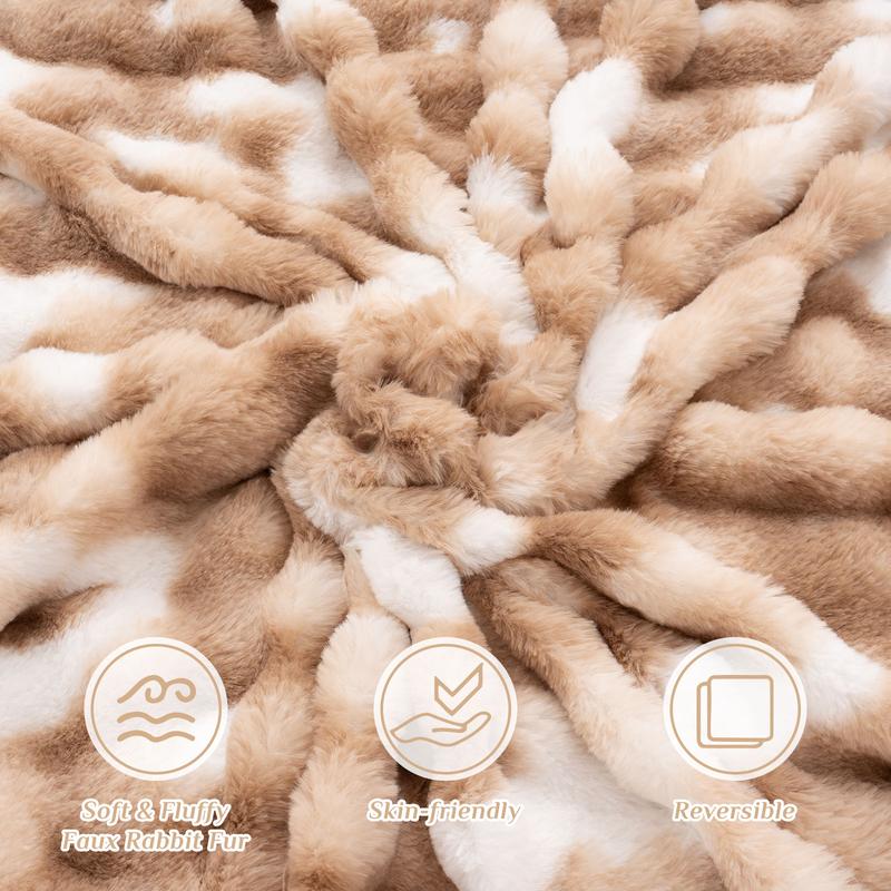 【Valentine's Day Gifts】ORHOPUI Weighted Faux Rabbit Fur Queen Blanket for Bed, Thick & Warm Bed Blankets for Winter, Soft Cozy Fluffy Decorative Blankets for Living Room, Bedroom, Heavy Furry Luxury Christmas Blanket Gifts for Sofa