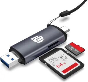 2-in-1 Memory Card Reader, USB 3.0 SD Card Adapter with Dual Slots, 2 Cards Simultaneously Read & Write, Portable SD Card Reader for iMac, iPad Pro/Air, MacBook Pro/Air, Chromebook, Android Galaxy