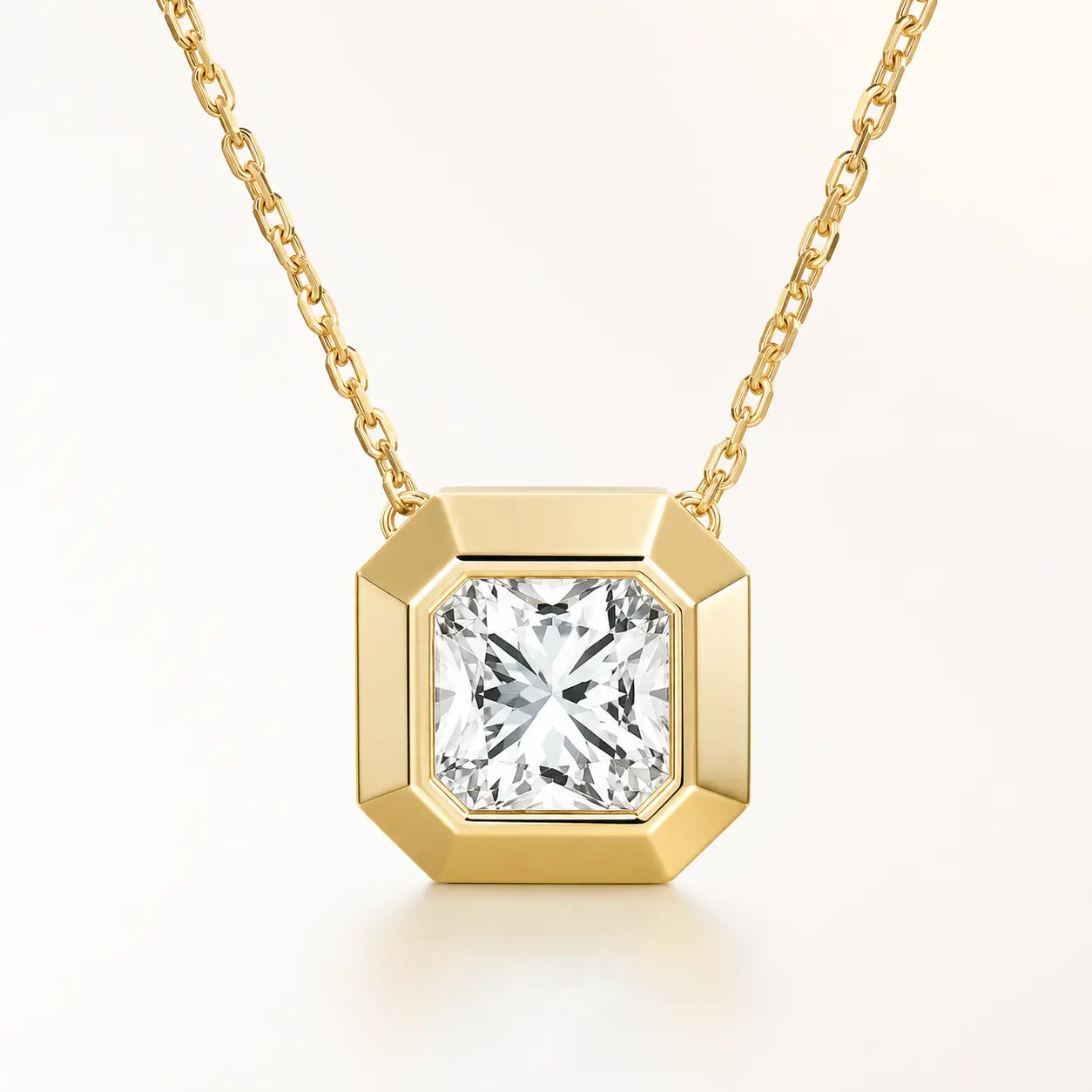 Women's Gold Plated Square Pendant Necklace - Square Cut Princess Cubic Zirconia, Minimalist Female Adults' Casual Daily Jewelry, Elegant Gift, Gold-Plated Backplate Necklaces
