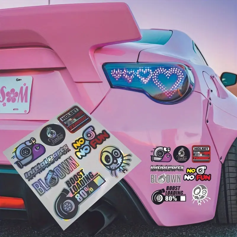 Turbo Enthusiasts Must - Have! Car Turbo Sticker Set! for Tuning Fans & Racing Lovers. Cool Designs Like Cartoon Turbos & Slogans. Perfect for Car Body/Hood. Popular in Euro/US Tuning & Racing Communities. Grab for Tuning Meets Track Days.