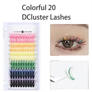 Colorful 20D Cluster Lashes, 120 PCS Colored DIY Lash Extensions, 14-16mm Mixed Length, Rainbow Individual Lashes for Halloween Cosplay, Natural Fluffy False Eyelashes