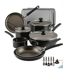 Farberware Easy Clean 22 Piece Nonstick Aluminum Pot and Pan Set, Black