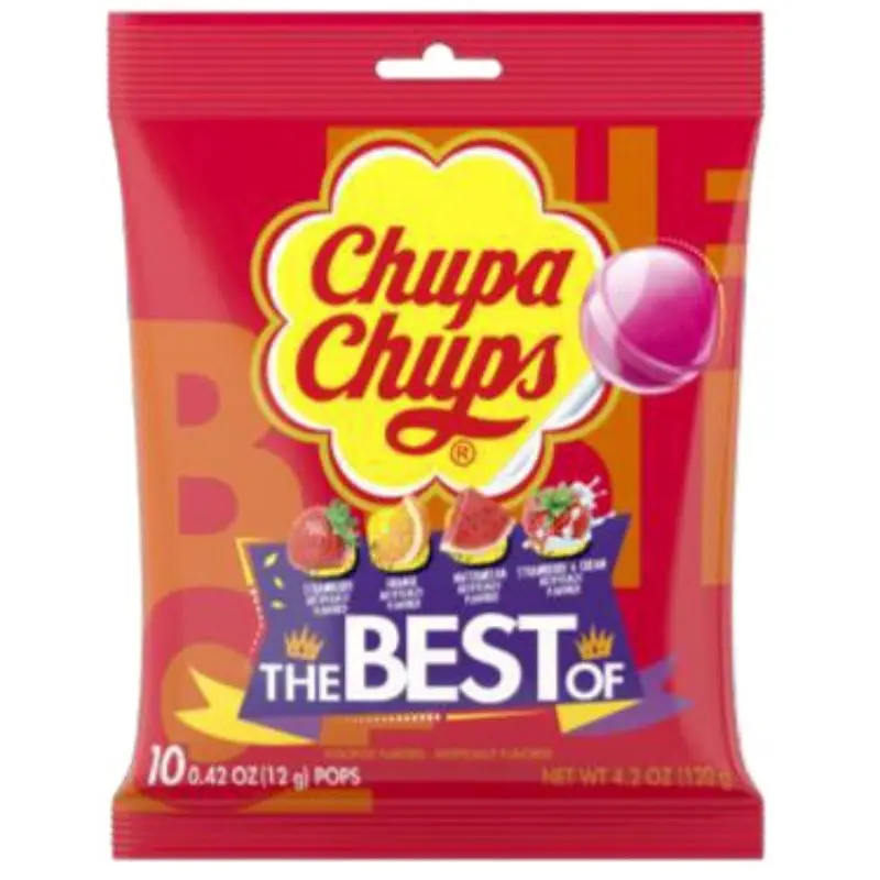 6x Chupa Chups Best of 10ct Peg Bag - Assorted Lollipop Candy Suckers Snack Treats Sweet Party Favors Kids Gifts Bulk Lot Bundle Wholesale Pack Mix Variety Flavors Suckers Chewy Sensation 4.2oz 10ct 60 Total Pops Lollipops 4.2oz 10ct