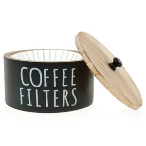 Coffee Filter Holder Wooden Coffee Filter Storage Container with Lid Multipurpose Coffee Filter Dispenser Sturdy Coffee Pod Organizer Coffee Filter Basket