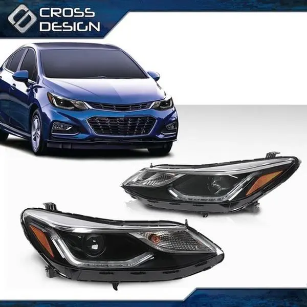 CROSSDESIGN Projector-Style LED DRL Headlight Assemblies, LED Front Lights, Factory Direct Pair Set, Vehicle Specific Fit for 2016-19 Chevy Cruze (Left & Right), Car Exterior Upgrade