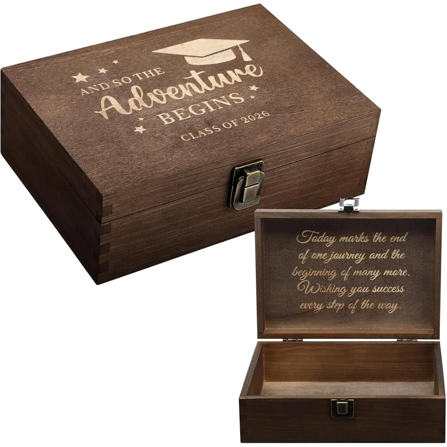 CroBlissful School Years Memory Box Graduation Keepsake Box 2026 Wooden Memory Boxes High School College Graduates Cap and Gown Storage Boxes Graduation Gifts for Him Her