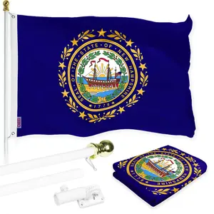 G128 Combo Pack: 6 Ft Tangle Free Spinning Flagpole (White) & New Hampshire Flag 3x5 Ft Printed 150D Polyester, Brass Grommets (Flag Included) Aluminum Flag Pole