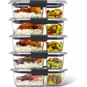 Meal Prep Containers 5-Pack – 2-Compartment BPA-Free Food Storage Boxes, 2.85 Cup Capacity, Reusable & Stackable, Clear Lunch Containers for Portion Control
