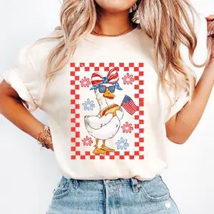 Comfort Colors Cute Patriotic Duck Shirt, 4th of July Shirt Women, Funny USA Duck Tee, Red White Blue Outfit, Coquette Bow American Shirt, Independence Day Graphic Tee