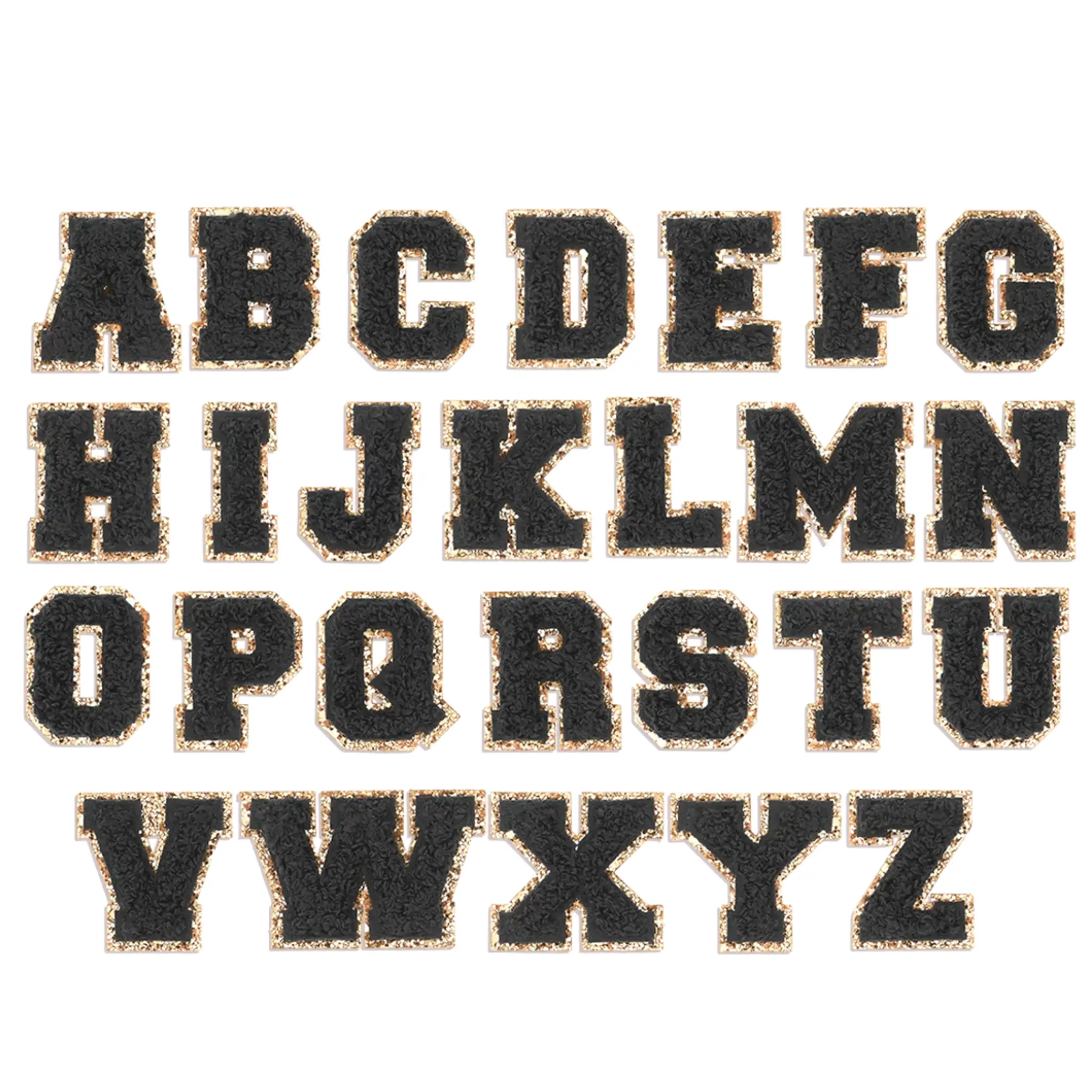 Black Glitter Varsity Initial Letter Sticker Patch