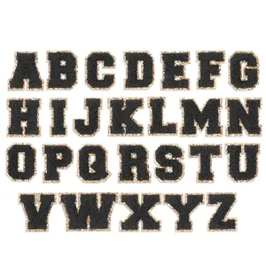 Black Glitter Varsity Initial Letter Sticker Patch