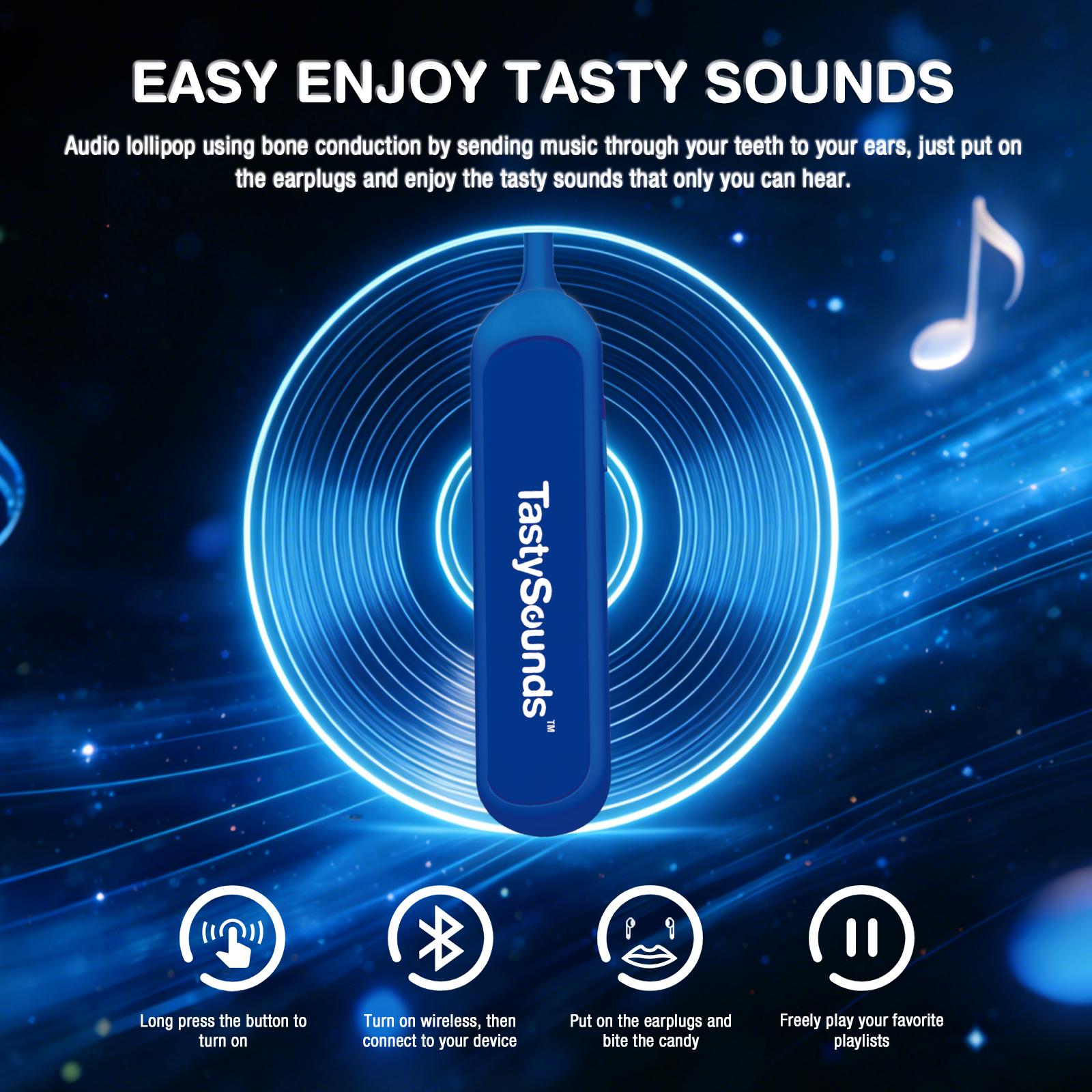 AMOS TastySounds Wireless Audio Lollipop – Blackberry Flavor, Bone Conduction Music Candy, Rechargeable Singing Lollipop, Listen Through Your Mouth Novelty Gift Pre-Sale