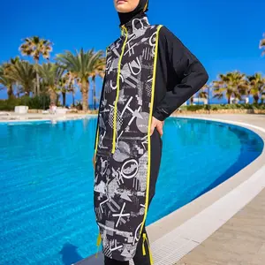 Black Full Coverage Modest Swimwear Burkini Set M2536