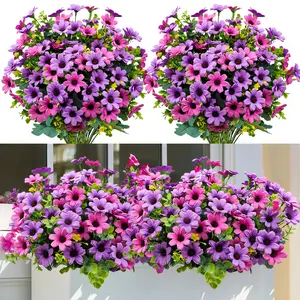 8 Bundles Fake Silk Daisy Artificial Flowers, UV Resistant Faux Plants, Bright Colors for Front Porch, Balcony, Patio, Garden, Home Decor