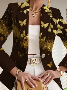 Women's Autumn Outdoor Butterfly Geometric Pattern Digital Print Blazer Jacket, Casual Fitted Regular Length, Spring & Fall Fashion