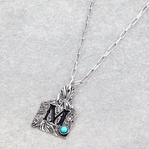 Western Cow Tag Initial Necklace - Multiple Initials Available