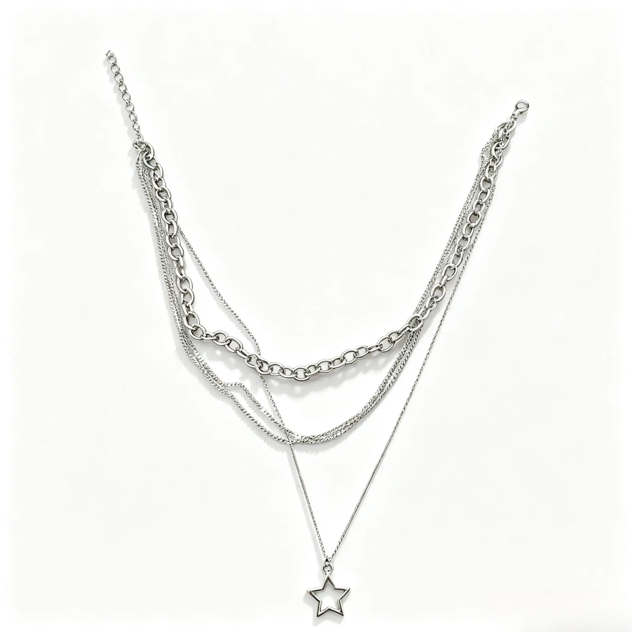 Women's Minimalist Celestial Charm Hollow Star Pendant Necklace, Silver-Tone 3-Layer Chain Choker, Fashion Costume Jewelry for Daily Wear, Party Gift, Chunky Chain