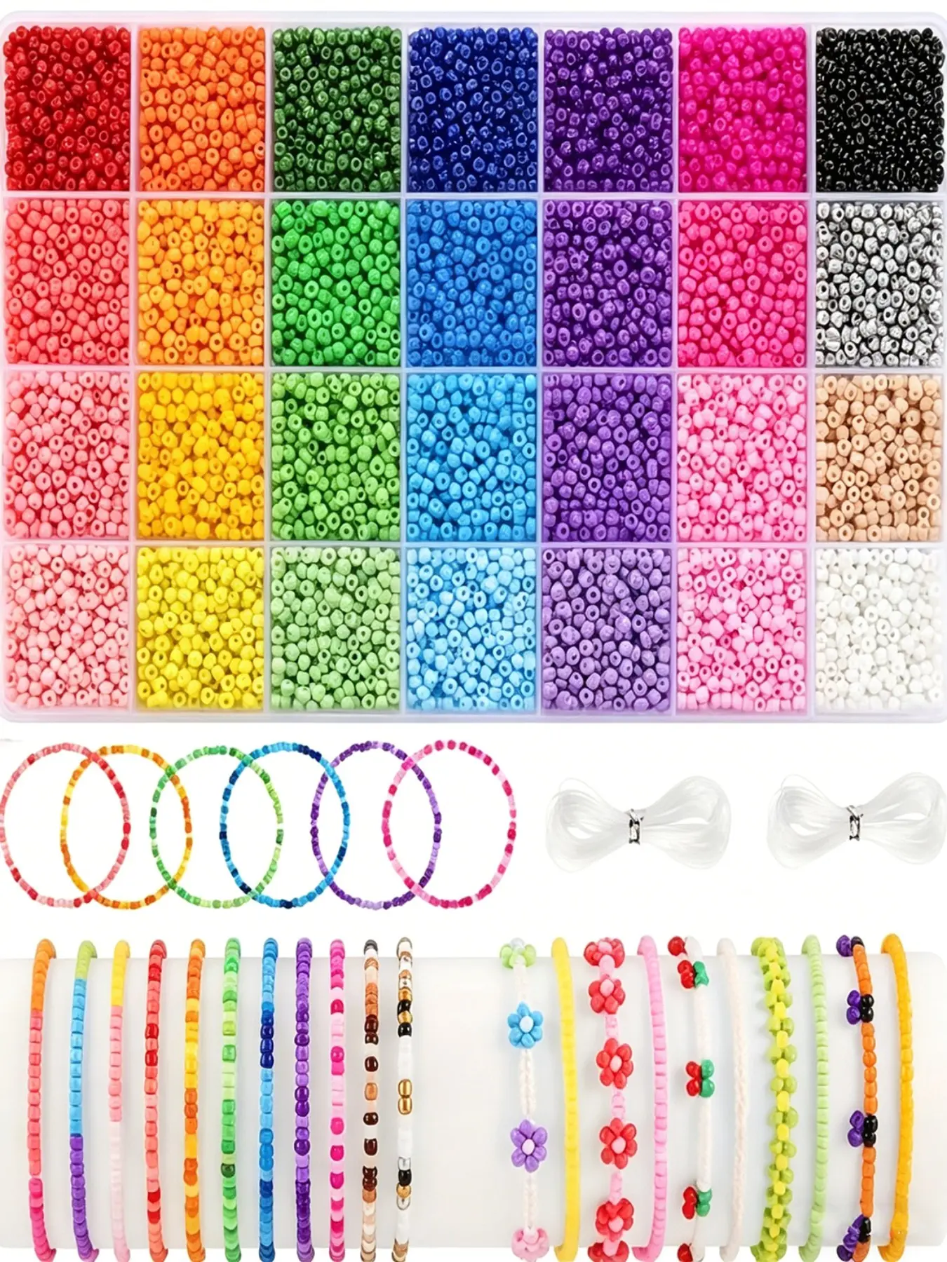 13200pcs/28 Color 3mm Glass Seed Beads Kit, Rainbow Colors, Includes Stringing Wire and Storage Box, DIY Jewelry Making Set, DIY Craft Embellishments, DIY Beads Assortment, Bead Bracelet Making Kit, Beads For Bracelets